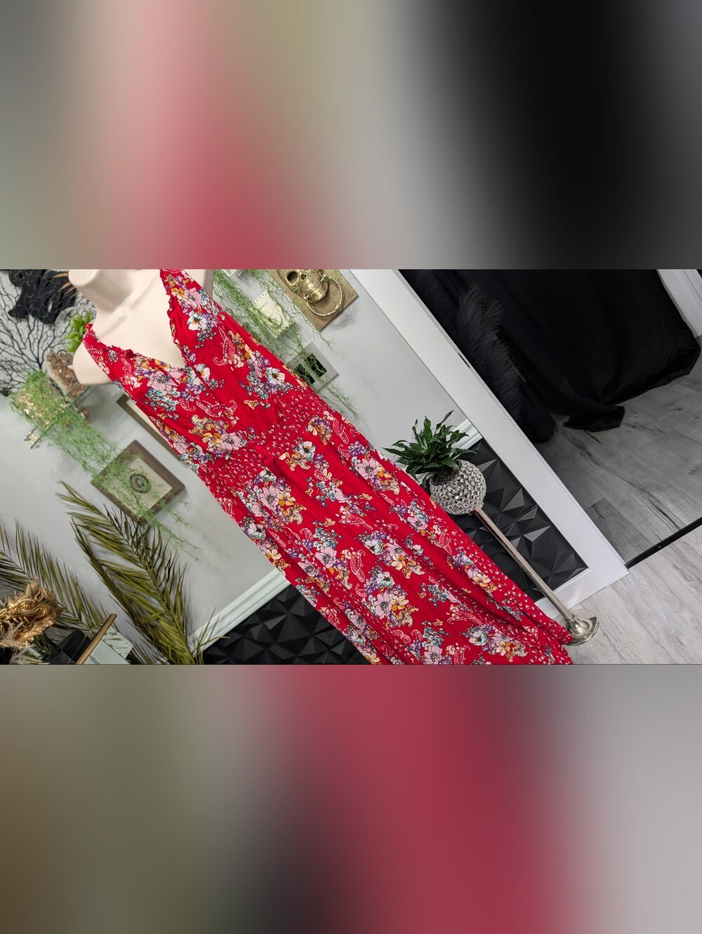Bila Red Floral Rouched Belted Maxi Dress XXL